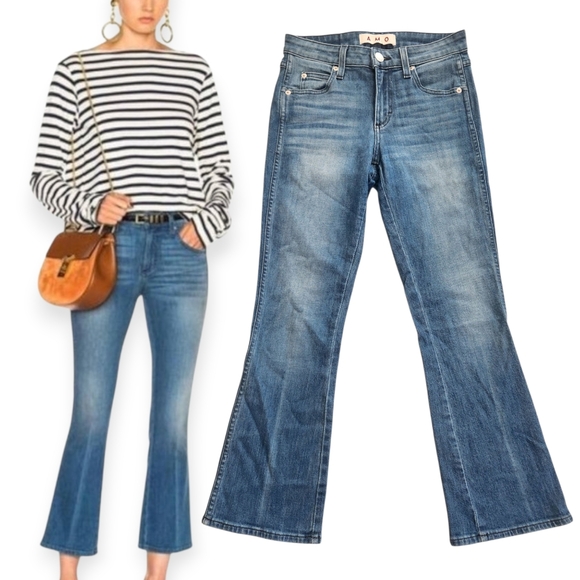 AMO Jane Sea Blue Wash Stretch Crop Flare Boot Women's 25 Midrise Denim Jeans - Picture 1 of 10